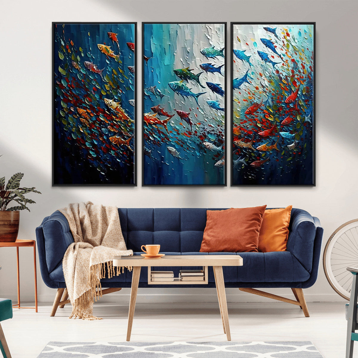 Modern Abstract Fish Shoal Wall Art Canvas Print, Colorful