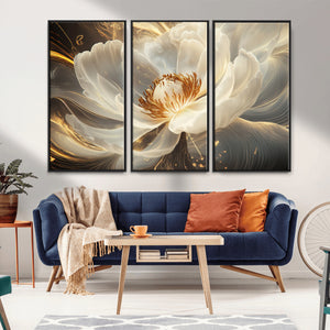 Gold Floral Wall Art Canvas Print, Framed Modern Flower Art