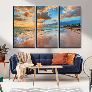 Serene Beach Sunset Wall Art | Coastal Ocean Canvas Print |