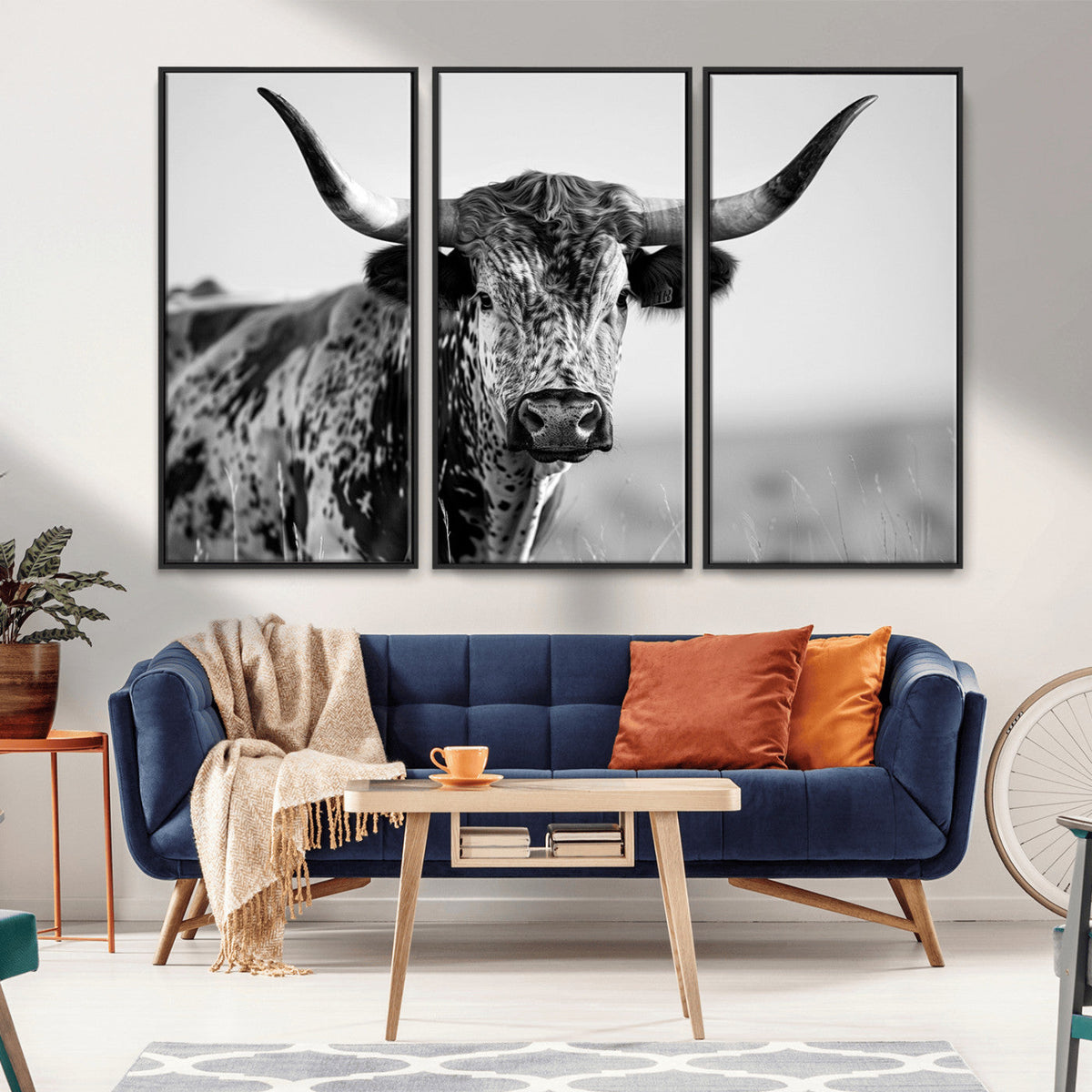 Texas Highland Cow Longhorn Canvas Print - Rustic Farmhouse