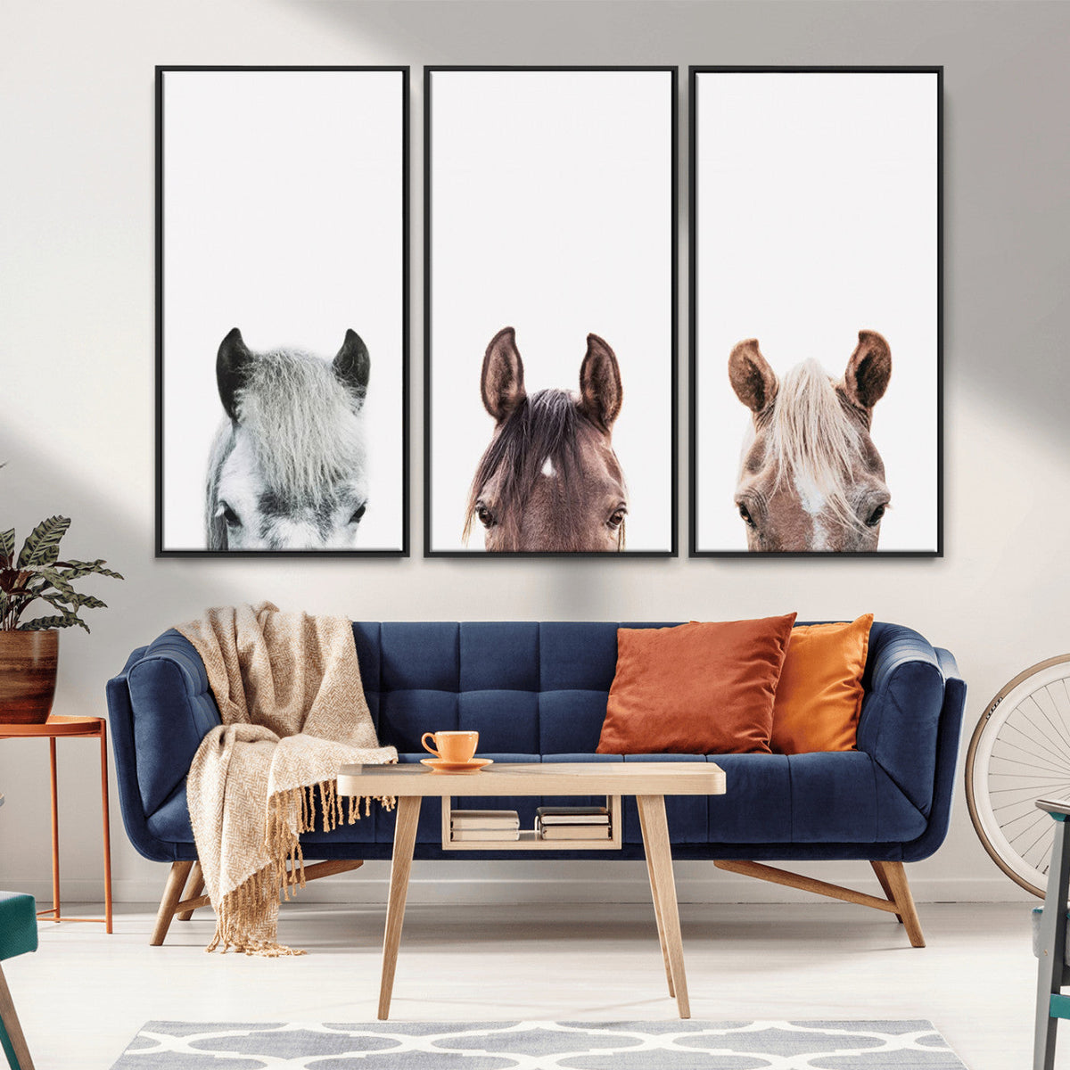 Horse Wall Art - Minimalist Horse Triptych Wall Art – Modern