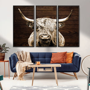 Highland Cow Wall Art Canvas Print, Rustic Farmhouse Decor,