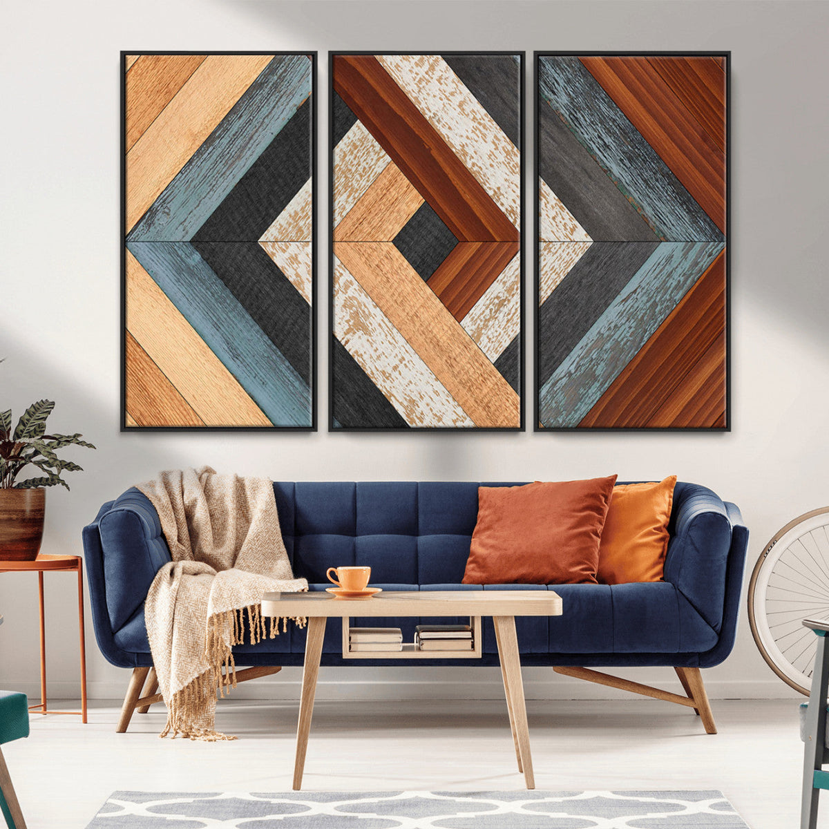 Geometric Wood Art Wall Decor Canvas Print, Rustic Wooden