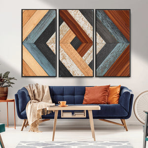 Geometric Wood Art Wall Decor Canvas Print, Rustic Wooden