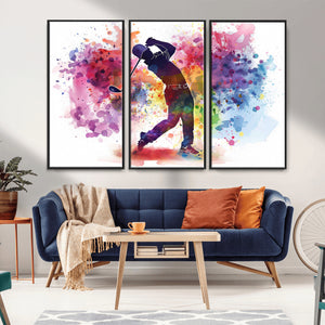 Colorful Golfer Swing Wall Art Canvas Print - Ready to Hang,