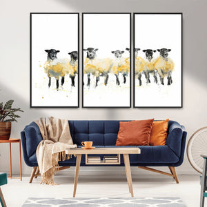 Farmhouse Wall Art Sheep Print | Ready to Hang Framed Canvas