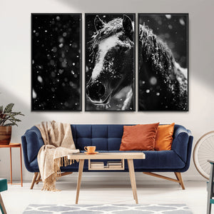 Winter Horse Wall Art | Black and White Horse Print | Ready
