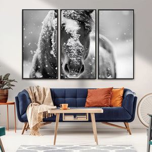 Black and White Horse Winter Wall Art | Ready to Hang and