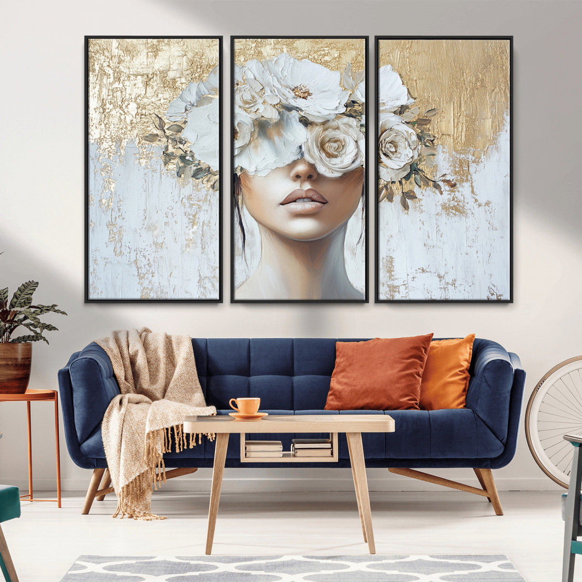 Golden Petal Wall Art - Canvas Print Flower Head Woman