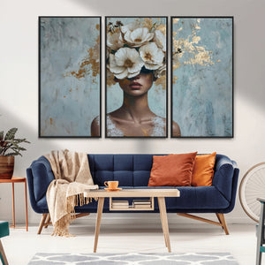 Golden Petal Wall Art - Petal Silhouette Woman Wall Art