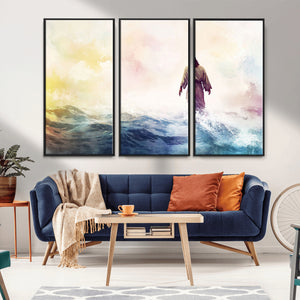 Watercolor Jesus Walking on Water Canvas Print, Christian