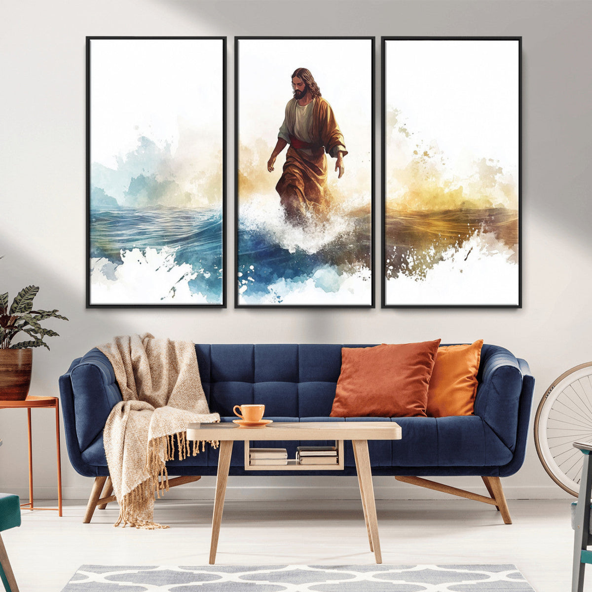 Watercolor Jesus Walking Wall Art Print, Jesus Water Canvas