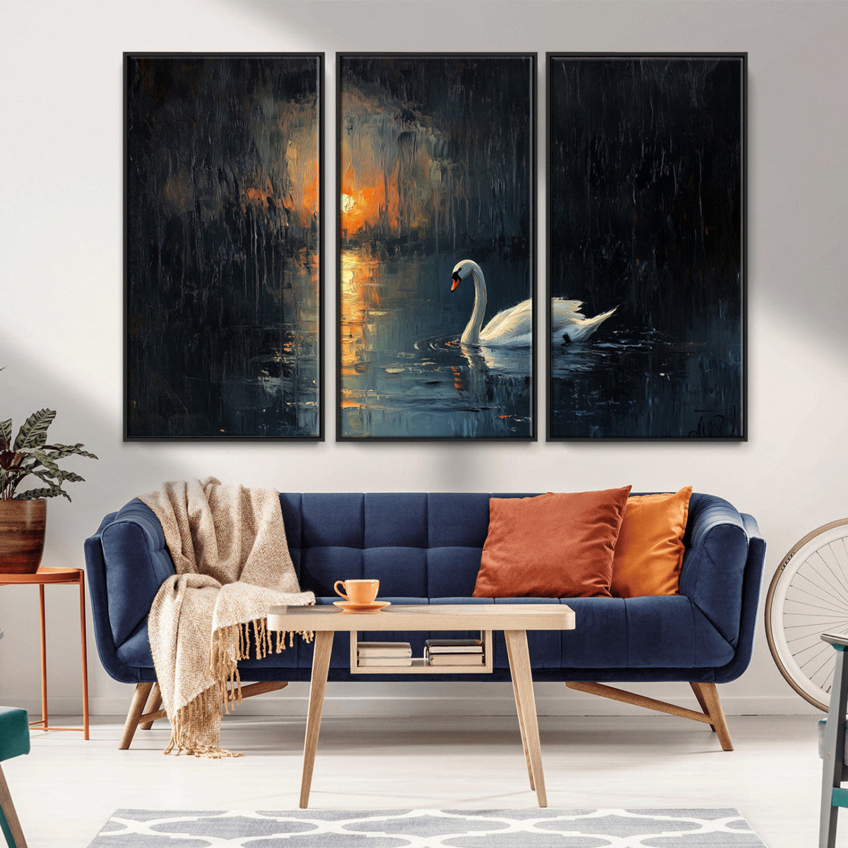 Abstract Swan on Water Wall Art Canvas Print - Elegant