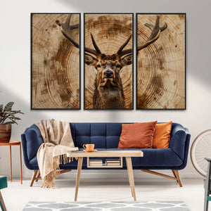 Wood Abstract Deer Wall Art | Rustic Wildlife Canvas Print |