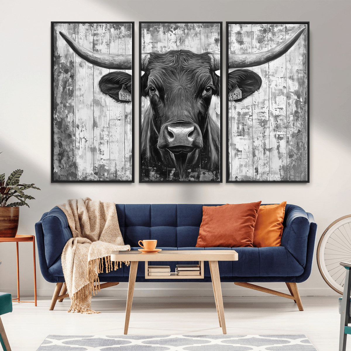 Abstract Longhorn Bull Wall Art Canvas Print - Rustic Texas