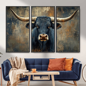 Texas Western Wall Art Canvas Print - Abstract Cow Longhorn