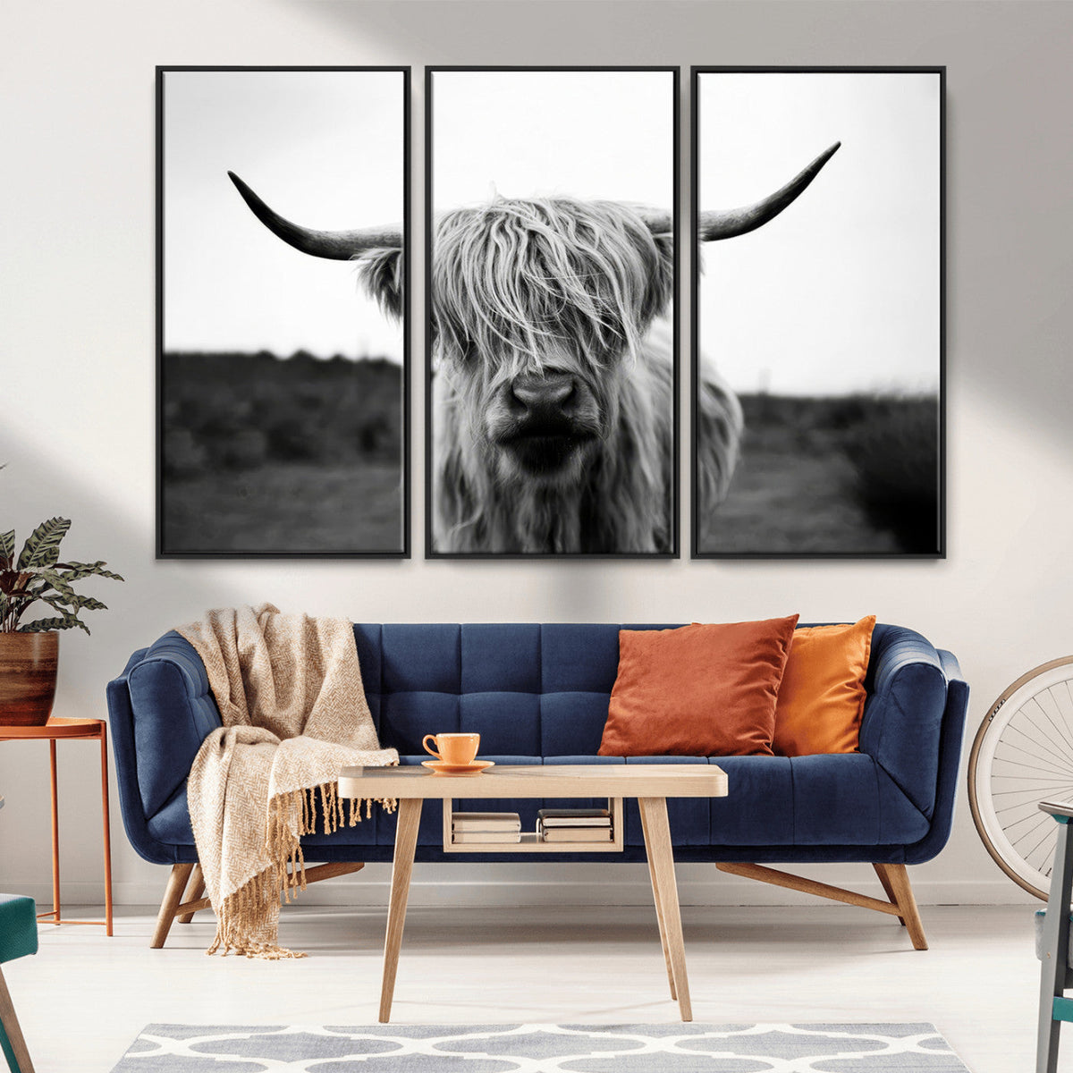 Highland Cow Wall Art | Black and White Farmhouse Decor |