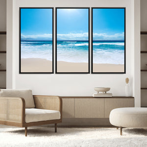 Wall Art Canvas Print Shiny Blue Sea and Beach