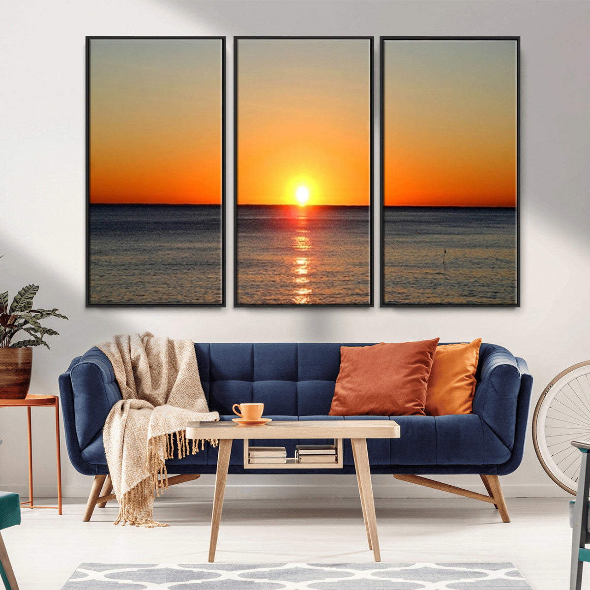 Golden Horizon Sunset Over Ocean Wall Art Canvas Print –