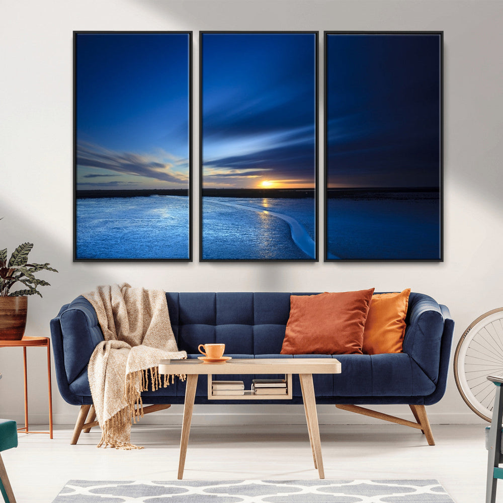 Blue Sunset Ocean Canvas Wall Art Print – Serene Coastal