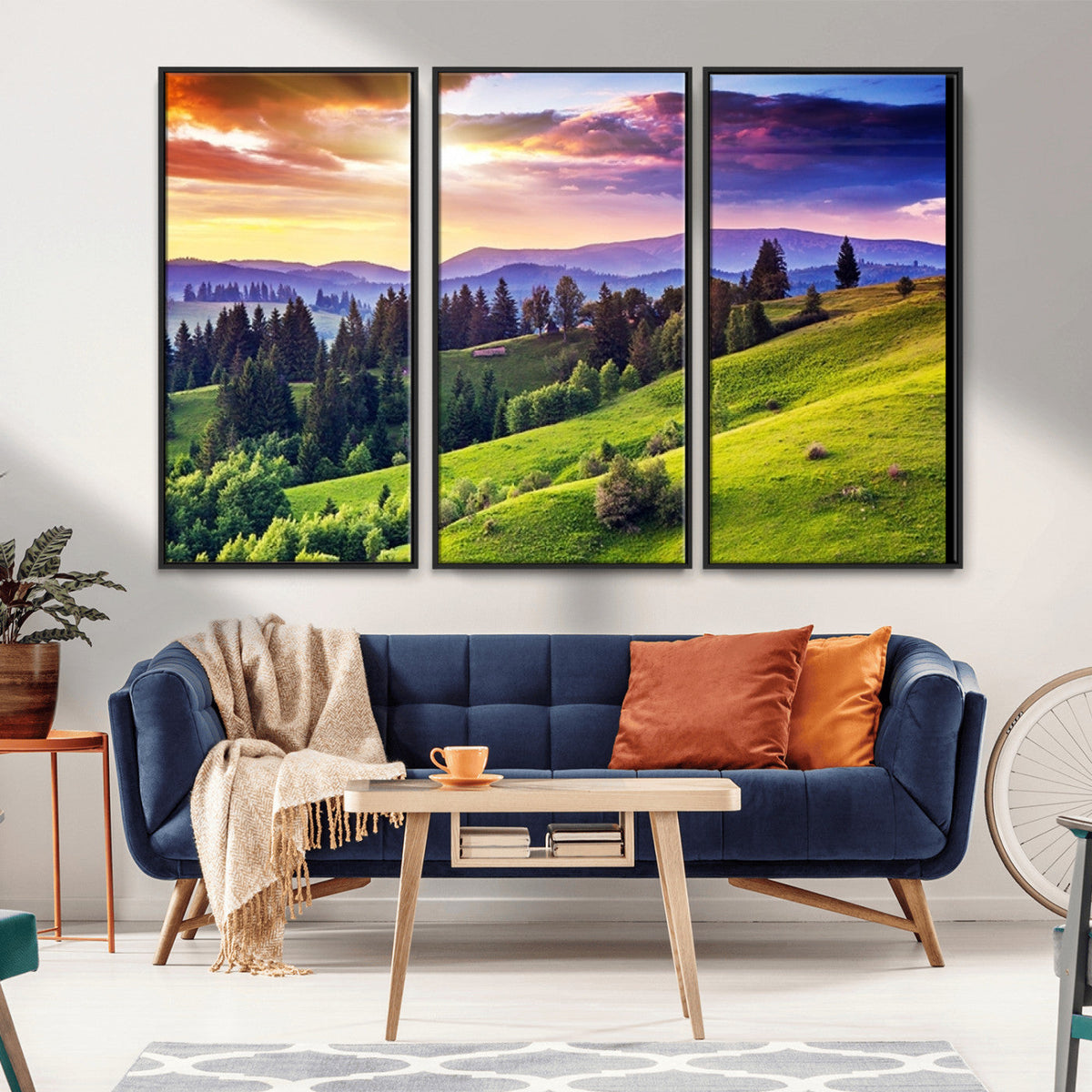 Green Hills and Sunset Wall Art Print - Scenic Landscape