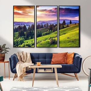 Green Hills and Sunset Wall Art Print - Scenic Landscape