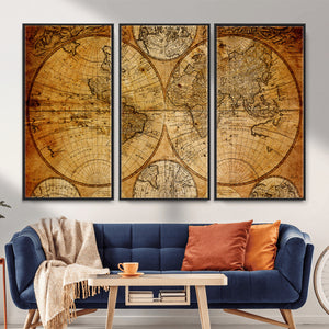 Vintage World Map Canvas Print – Antique Push Pin Travel