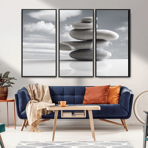 Still Life Black and White Zen Stones Wall Art Canvas,