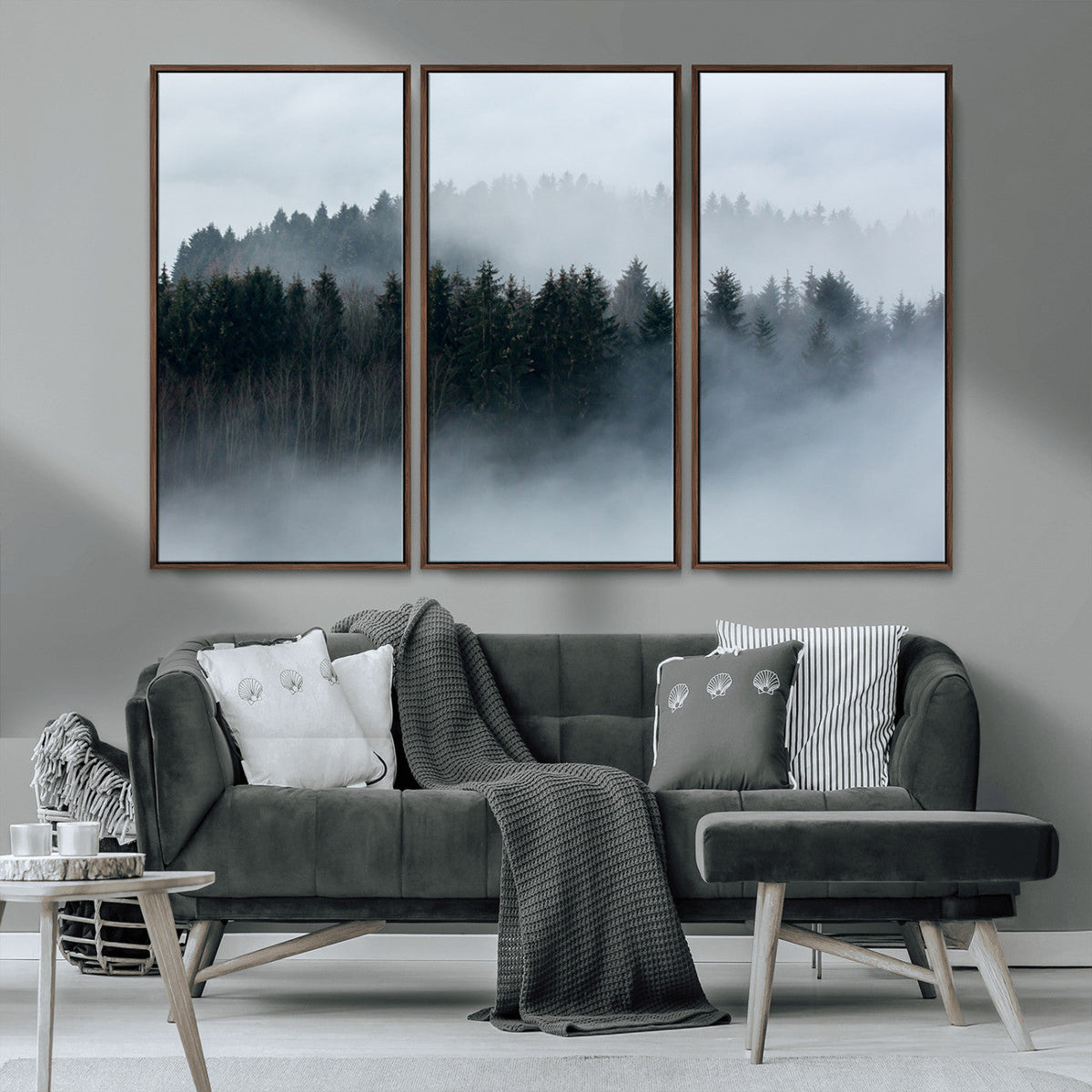 Autumn and Misty Trees in the Forest Wall Art Canvas Print,