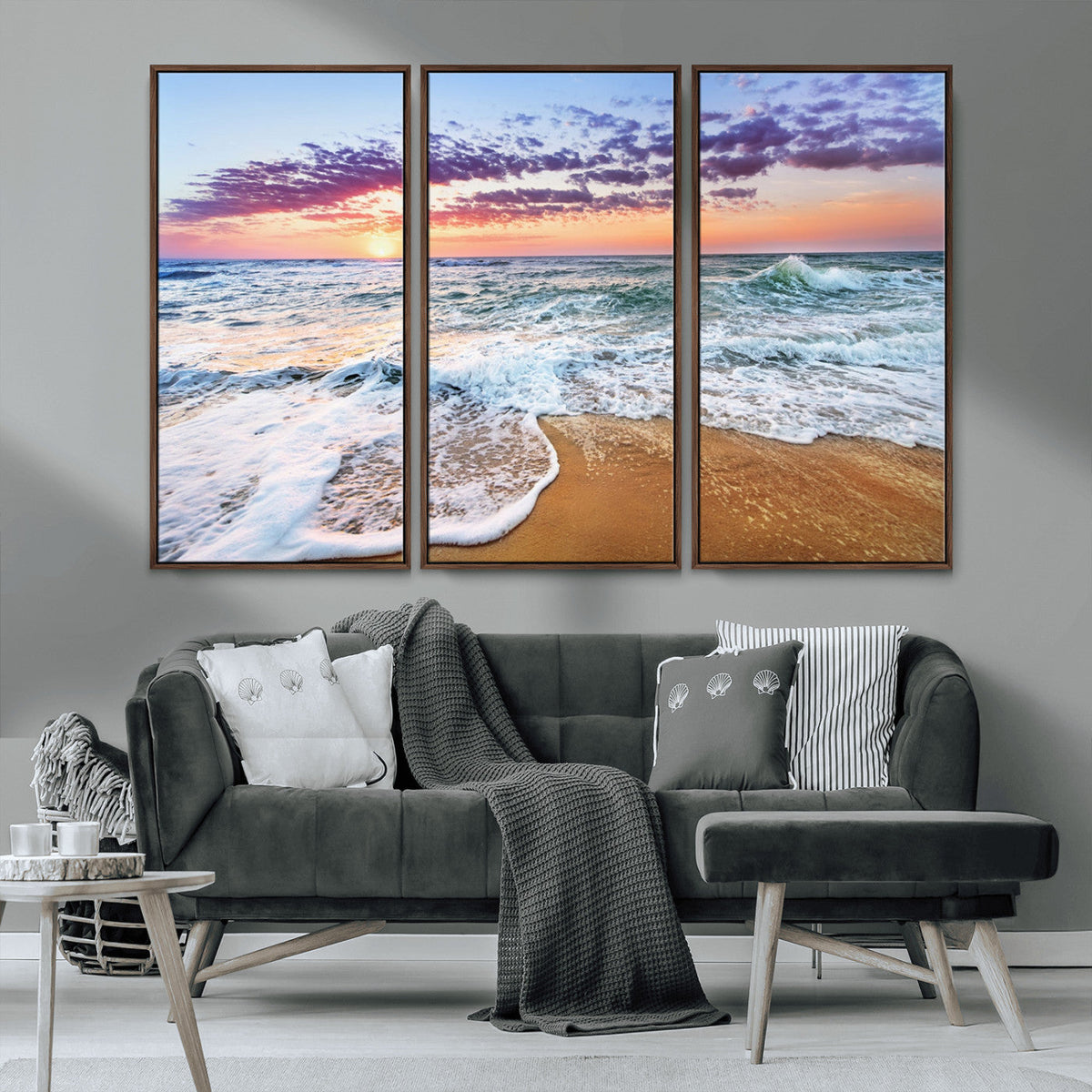 Coastal Sunset Art Beach Canvas Wall Art Print | Ocean Waves