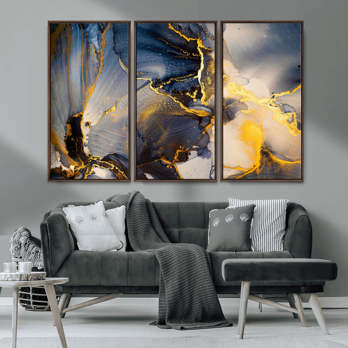 Large Abstract Wall Art Print -  Gold and Blue Abstract