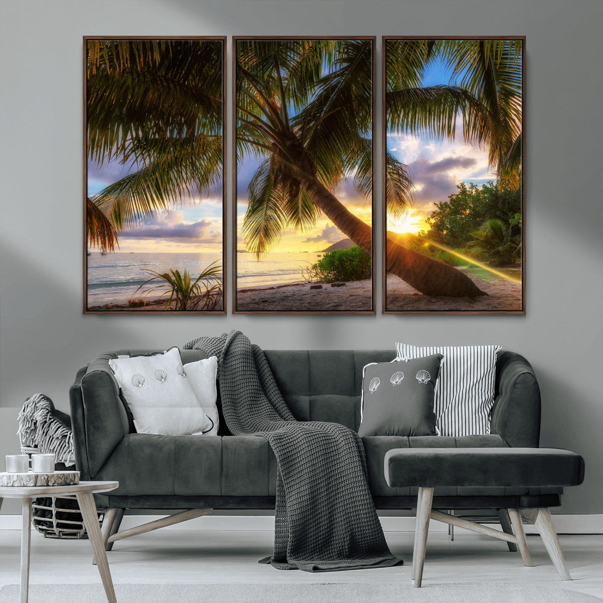 Tropical Island Sunset on the Beach Palms Wall Art Canvas