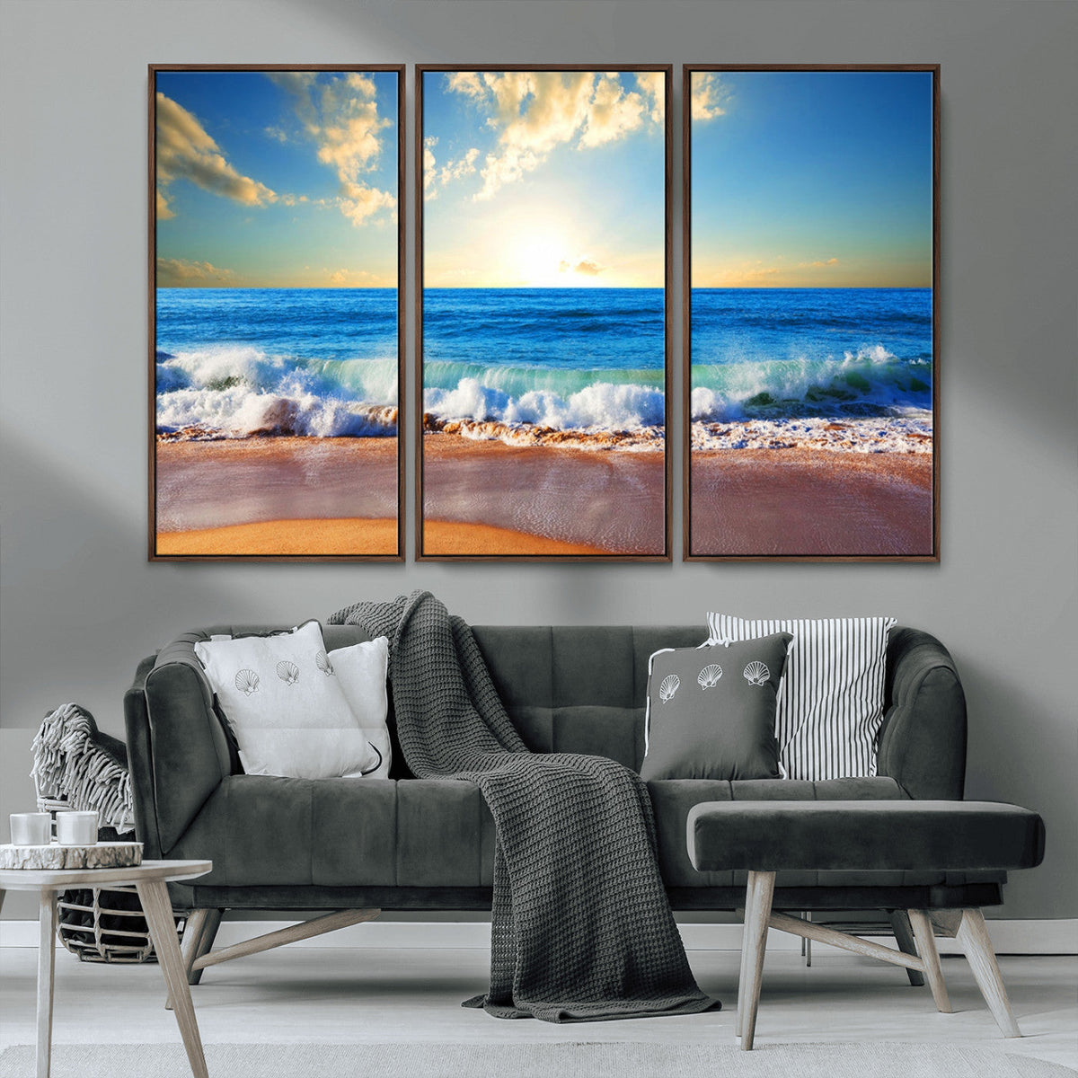 Tropical Beach Sunset Canvas Art, Ocean Waves and Sandy