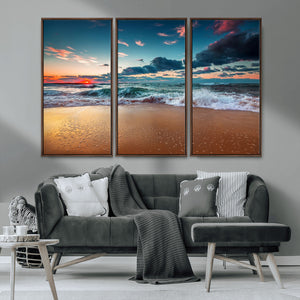 Sunset on Beach Wall Art Ocean Beach Canvas Print