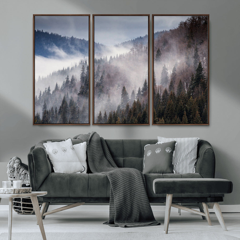 Beautiful Rising Fog in Winter Mountain Landscape- Framed