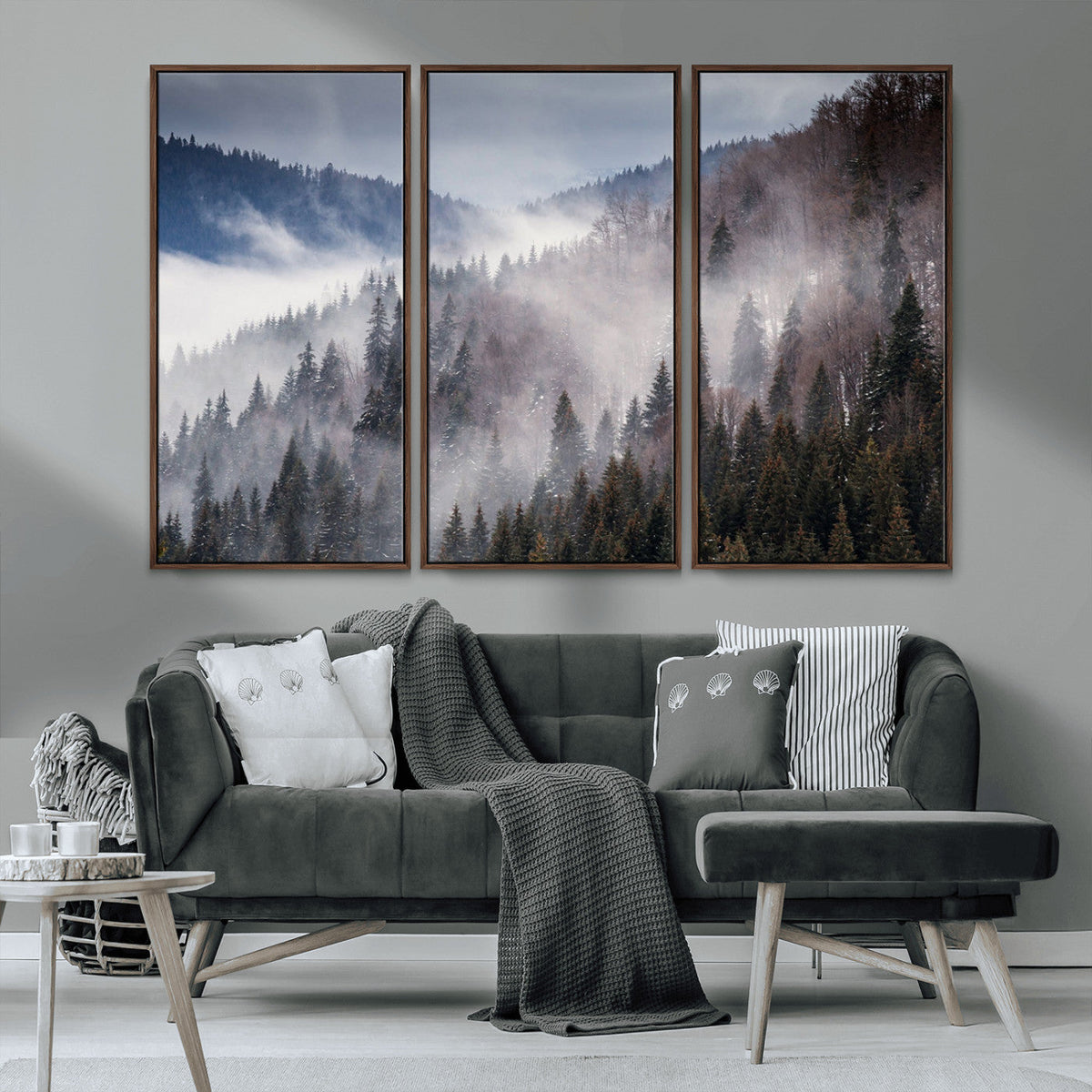 Beautiful Rising Fog in Winter Mountain Landscape- Framed