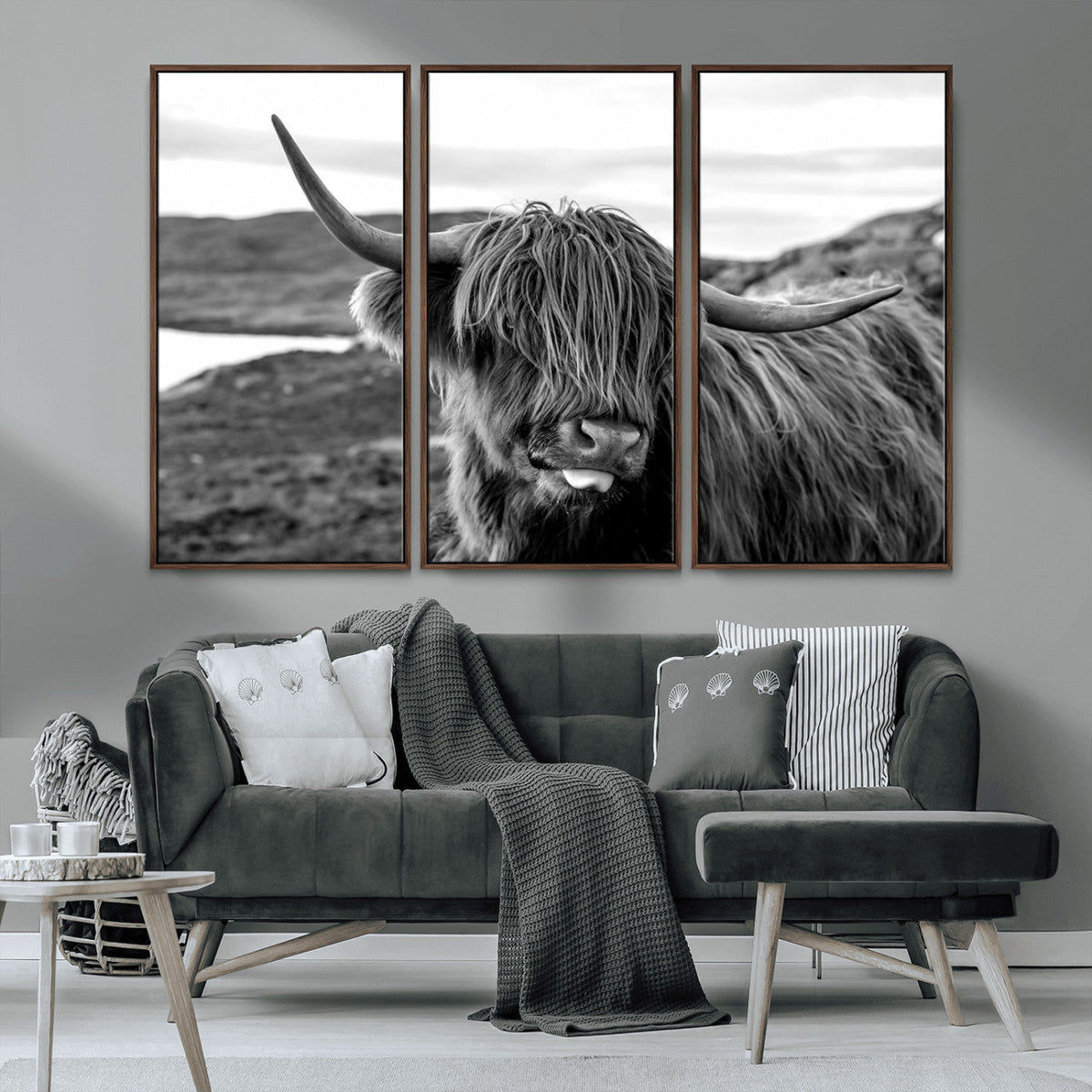 Longhorn Steer Canvas Print Wall Art, Highland Cow Canvas