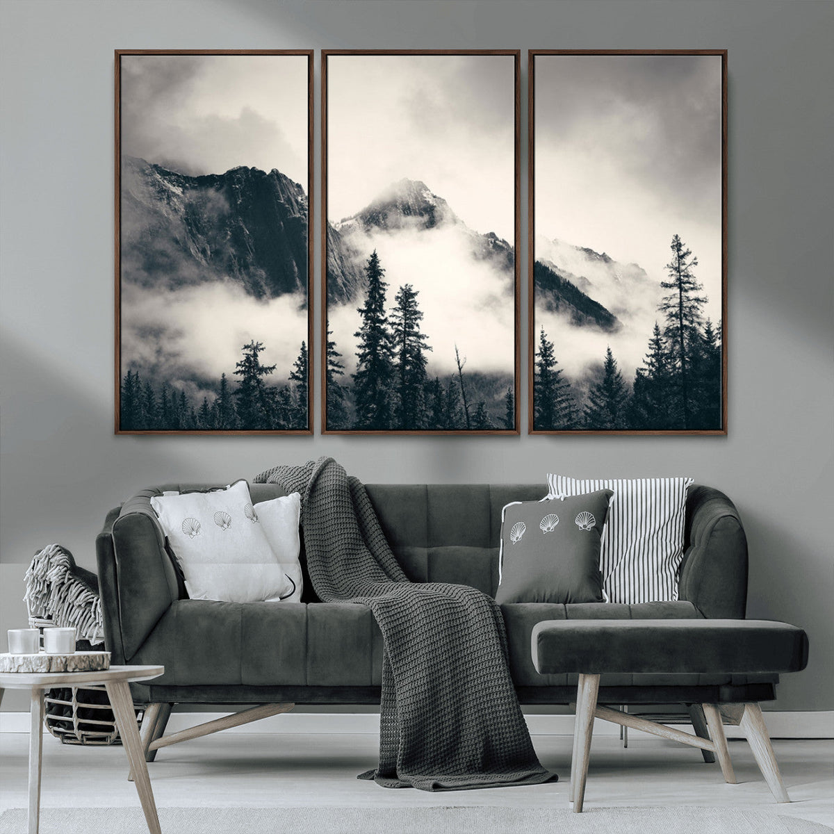 Large Foggy Mountain Forest Wall Art Canvas Print | Misty