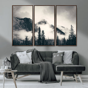 Large Foggy Mountain Forest Wall Art Canvas Print | Misty