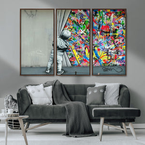 Banksy Colorful Street Graffiti Canvas Wall Art Print,