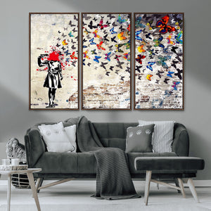 Banksy Art Butterfly Girl Explosion Canvas Art – Vibrant