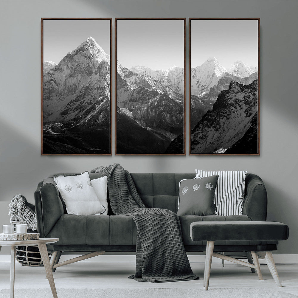 Everest Himalaya Mountain Peaks Black & White Triptych