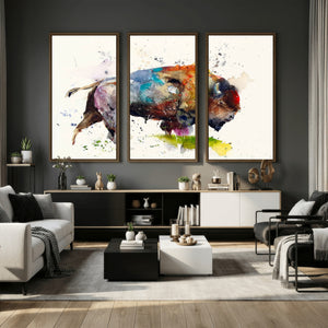 Abstract Buffalo Wall Art, Western Watercolor Bison Canvas