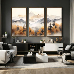 Abstract Mountain Wall Art | Misty Mountain Forest and