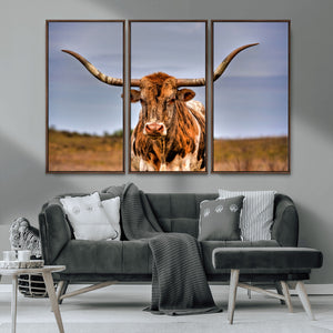 Texas Longhorn Wall Art Print, Framed Longhorn Cow Wall Art