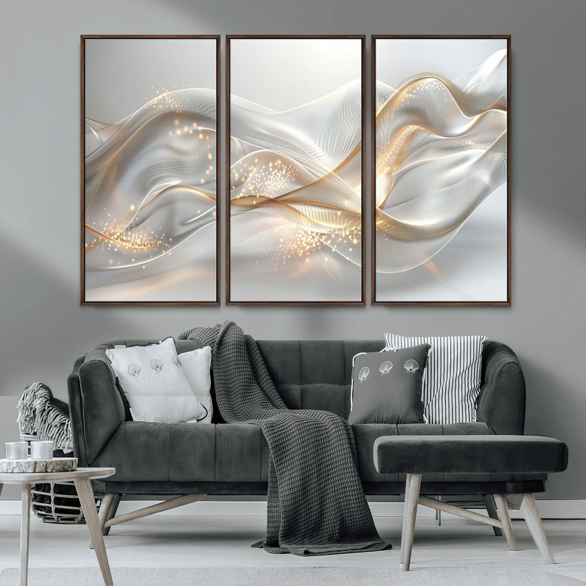 Abstract art Grey and Gold Lines Wall Art