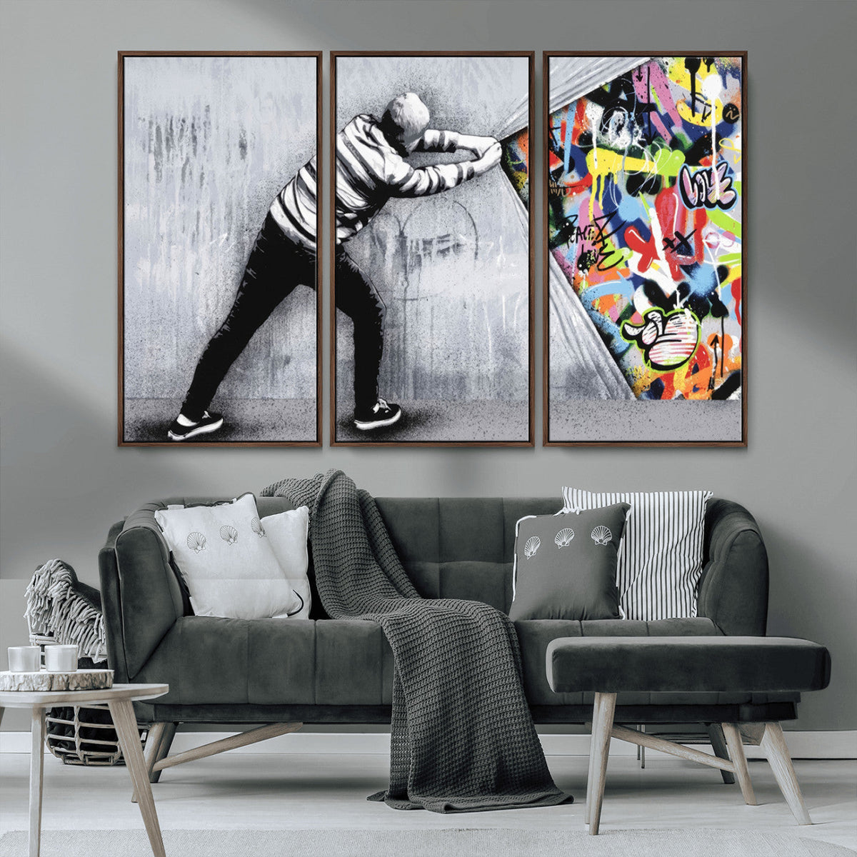 Banksy Art Behind the Curtain Street Wall Art Canvas Print |