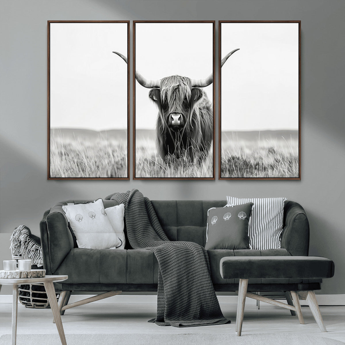 Highland Cow Canvas Wall Art – Majestic Beauty in Black and