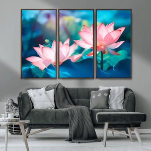 Pink Lotus Flower Canvas Wall Art | Vibrant Floral Wall