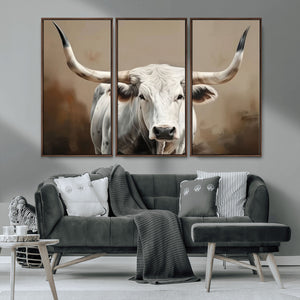 White Longhorn Bull Wall Art Canvas Print – Framed and Ready